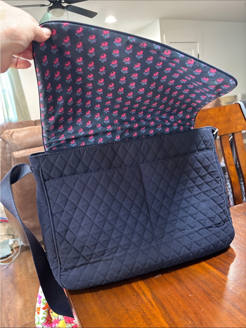 Vera Bradley Navy Quilted Crossbody with Pink Floral Liner